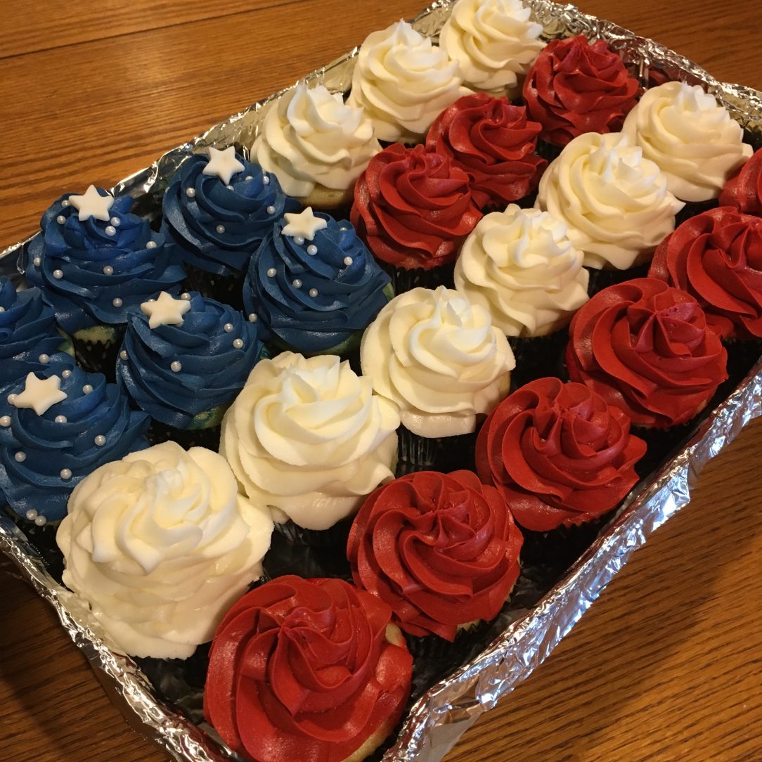 American Flag Cupcakes (red, white, and blue cupcakes decorated and arranged to resemble the American flag)