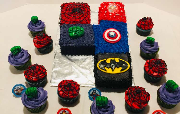 Superhero Birthday Cake and Cupcakes
