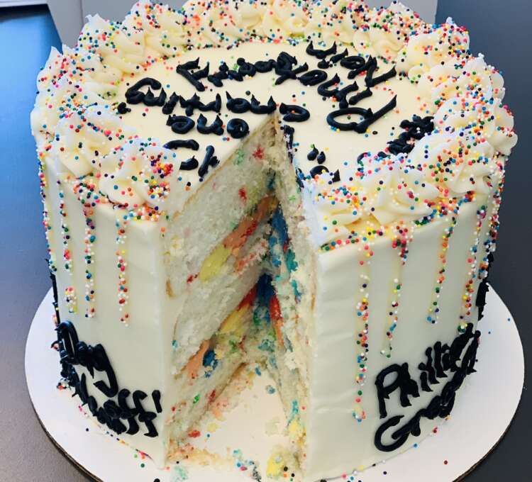Favorite Things Birthday Cake (slice cut)