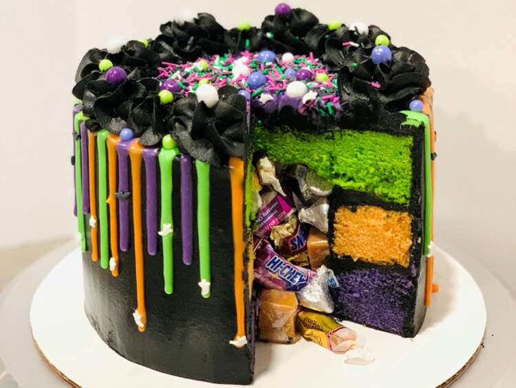 Trick Or Treat Cake (slice cut, candy in center)