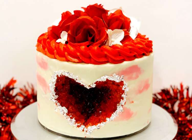 Red Velvet Heart Geode Cake