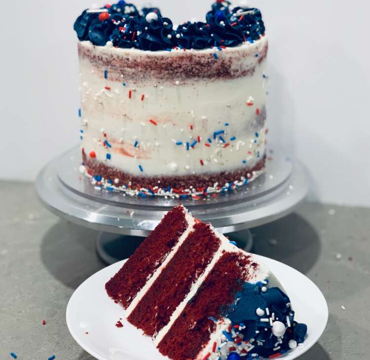 Red Velvet White and Blue Cake