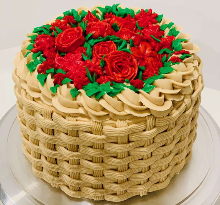 Flower Basket Cake (red & green)